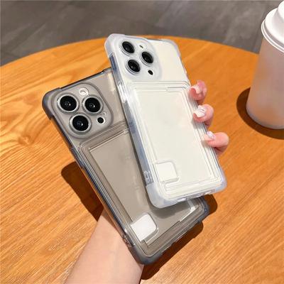 Four Corner Anti Falling Card Slot Bag Transparent Phone Case For iPhone 13 12 11 14ProMax 15ProMax 15 Plus Soft Silicone Cover