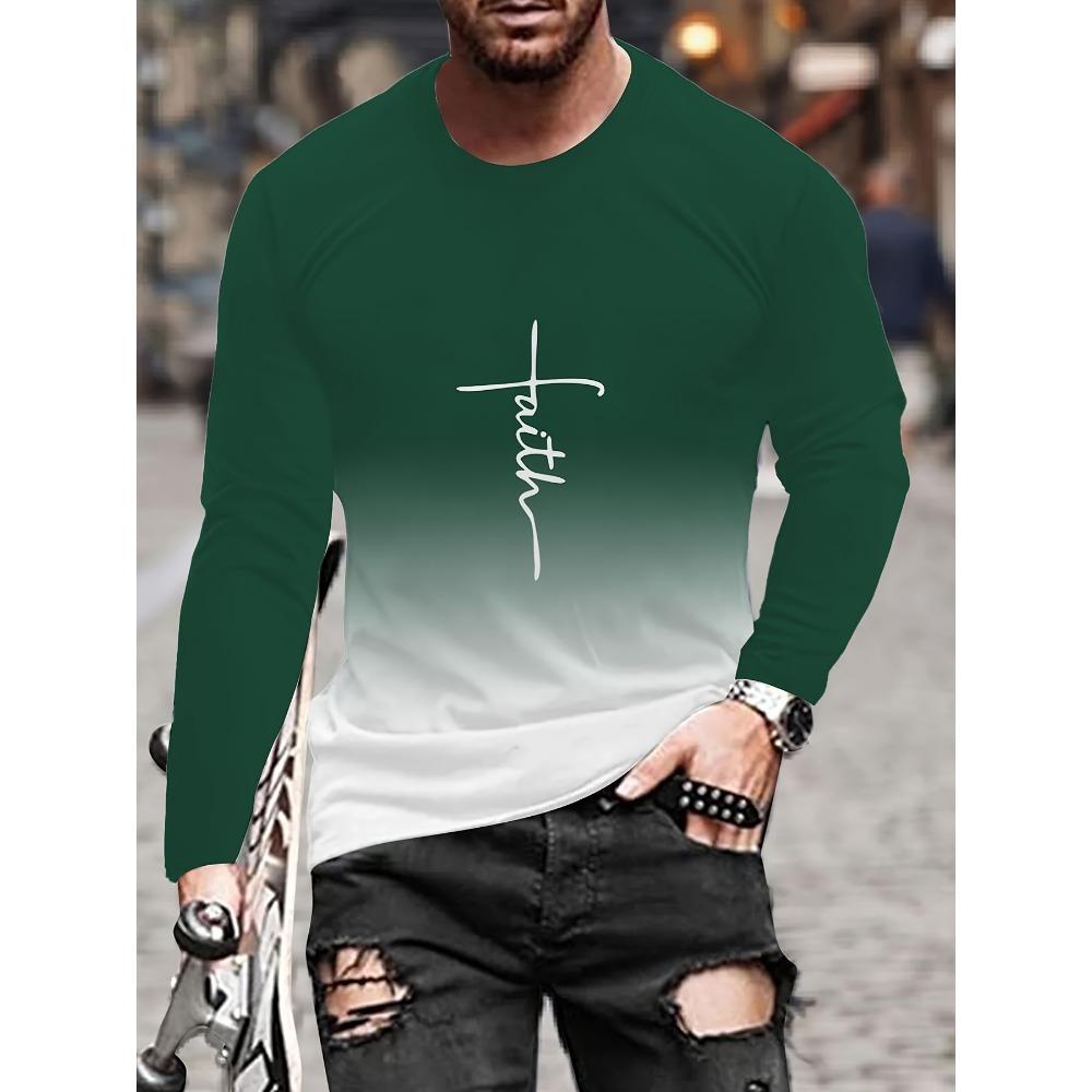 3D printed round neck T-shirt casual autumn top men's long sleeved fashionable T-shirt