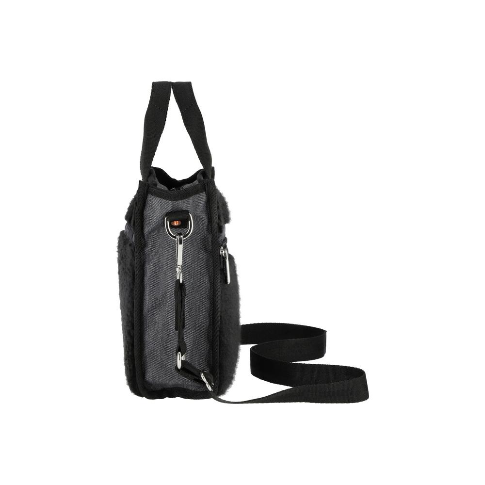 Lesportsac Black Denim/Black Sherpa Mini N/S Tote Bag [1609.La79]