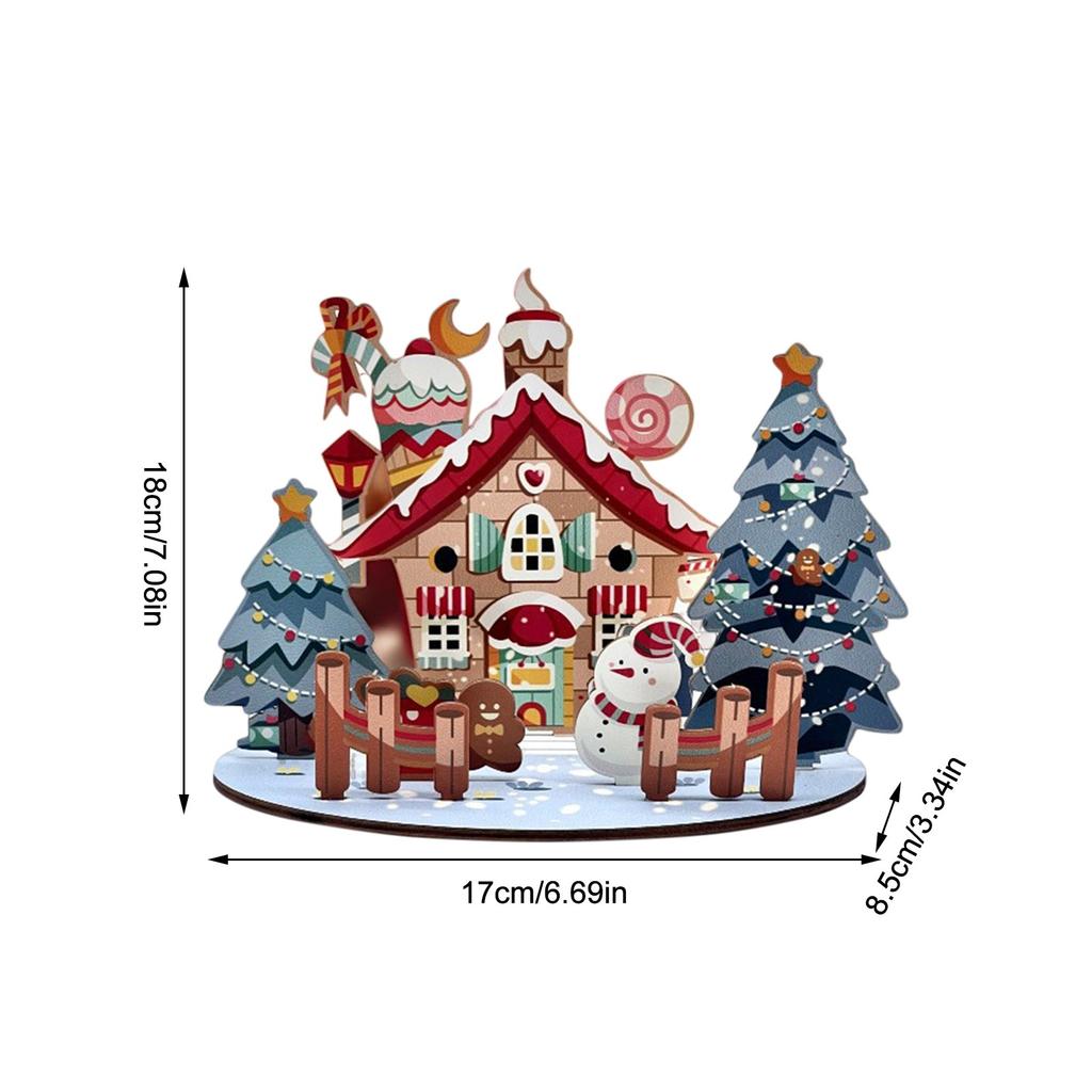 Christmas Cartoon House Wooden Assembly Ornaments Diy Children'S Gifts Three-Dimensional Ornaments Christmas Desktop Ornaments