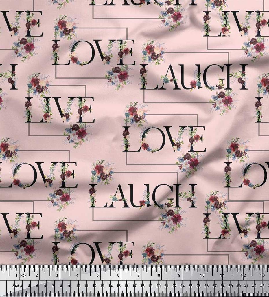 Soimoi Japan Crepe Satin Fabric Floral Love Text Fabric Prints By Metre 42 Inch