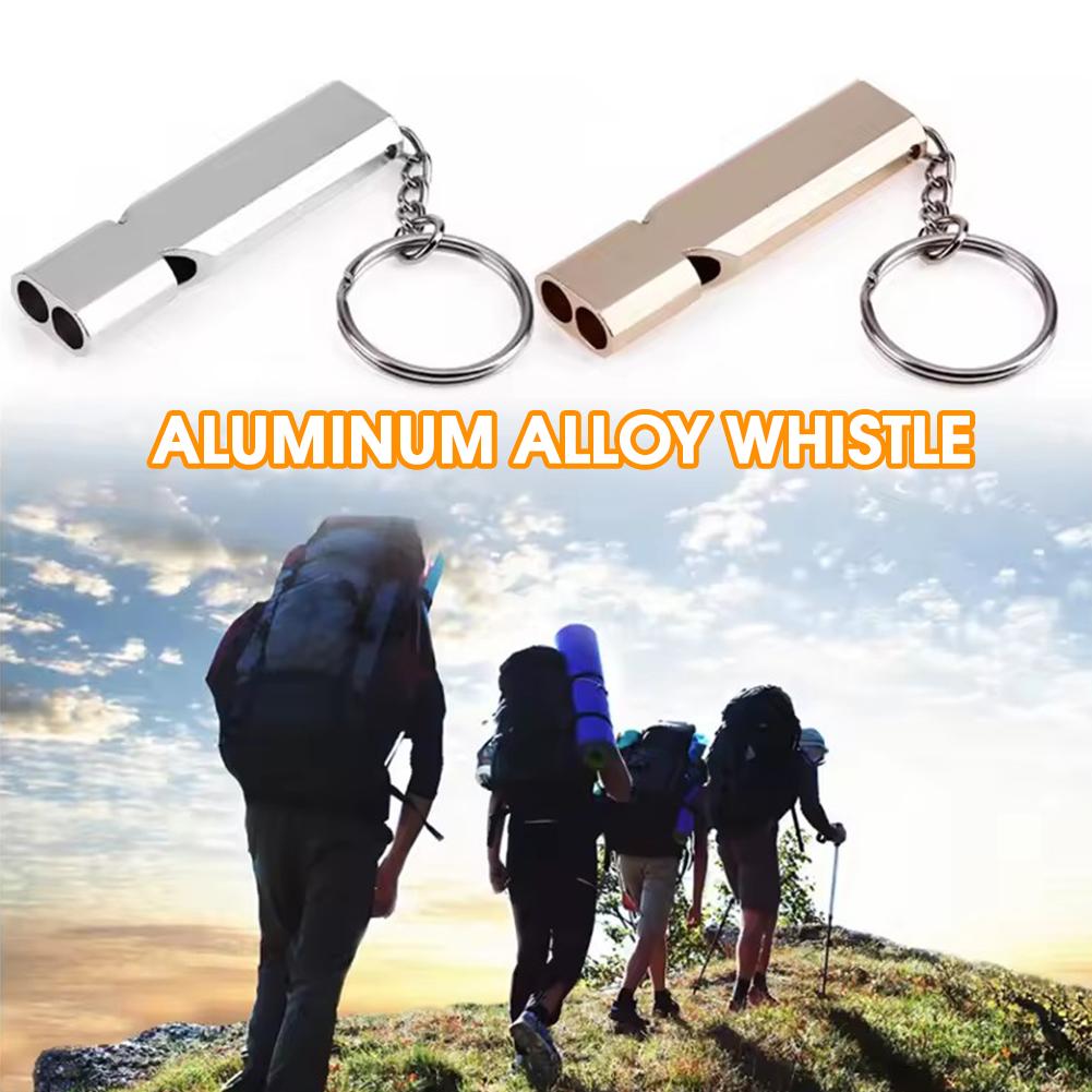 Flat Aluminum Alloy Dual Frequency Survival Whistle Double Tube Outdoor Survival Survival Whistle Equipment Equipped Tool