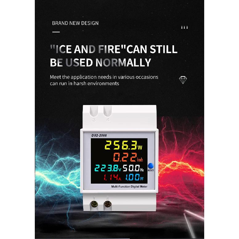 Din Rail AC Monitor 6IN1 110V 220V 380V 100A Voltage Current Power Factor Active KWH Electric Energy Frequency Meter VOLT AMP