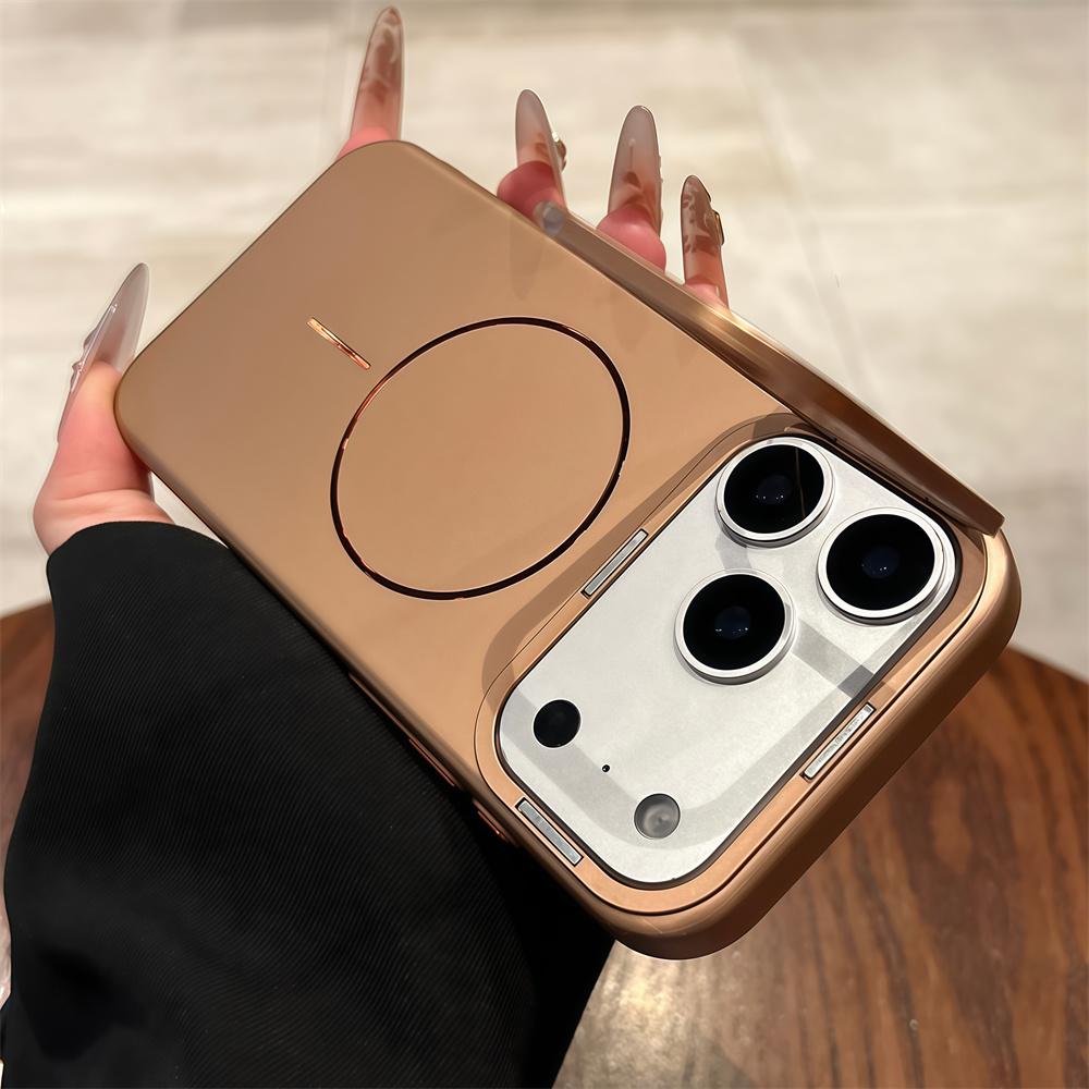 

Luxury Hidden Folding Lens Stand For Magsafe Metallic Color Case For iPhone 17 16 15 14 Pro Max Wireless Charge Protective Cover Case & Holder&iPhone 14