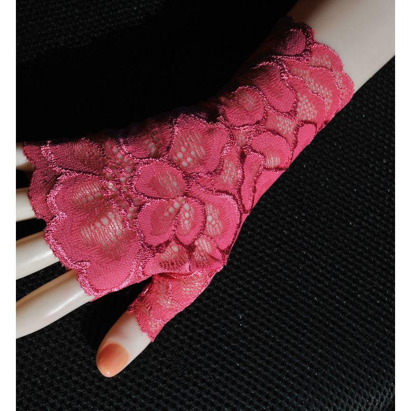

Women Korean Style Short Stretch Lace White Half Finger Gloves Rose Red All yards
