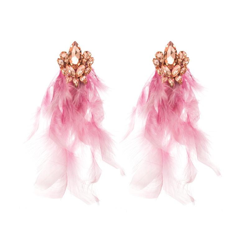 Fashion Alloy Floral Long-style Feather Tassel Earrings for Women, High-end Style Earrings