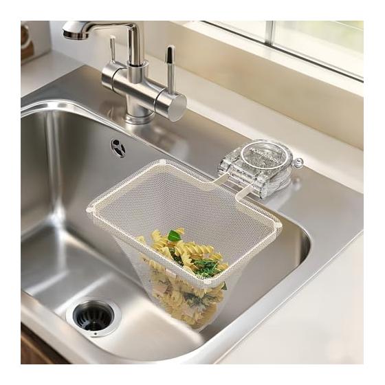 Homspark Corner Sink Strainer Holder with 50 Mesh Bags - No Corner Needed, Strong Suction Cup Design, Easy Removal, Multi-purpose, Space-Saving,
