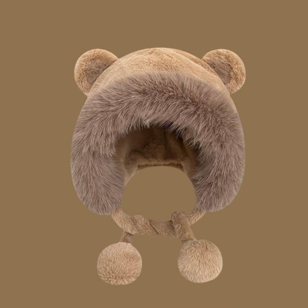 Woolen Bear Ears Hat Warm Bucket Hat New Winter Hat  Women