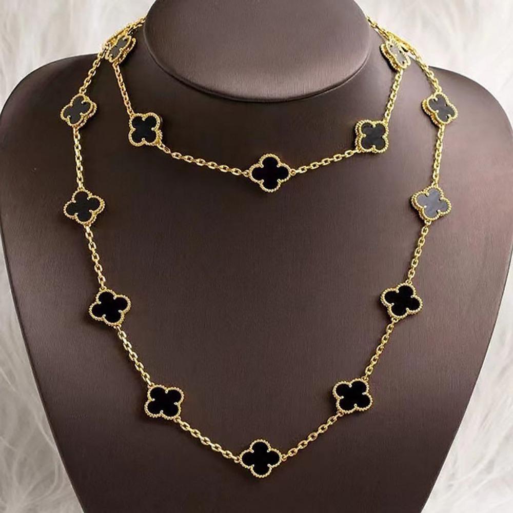 

Ожерелье-подвеска «Счастливый четырехлистный клевер», цепочка для свитера, женская мода, универсальная длинная цепочка на ключицу, двусторонняя ювелирная бижутерия из ракушек 13MM-90CM-small