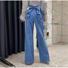 Trendy Women's Fashion Back Bow Design Jeans High Waisted Straight Leg Denim Pants 2025 Spring New Arrival Female Solid Color Jean