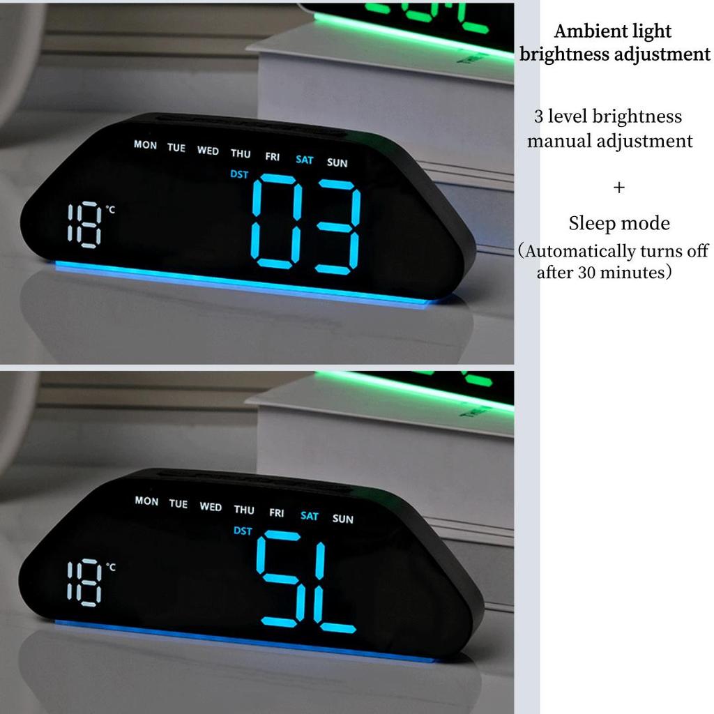 LED Digital Alarm Clock Temperature Week Date Display Timer Brightness Adjustment Electronic Table Clock with Ambient Light