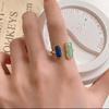 Vintage Stainless Steel Geometric Rings Women Oil Dripping Square Adjustable Open Rings Fashion Minimalist Banquet Jewelry Gifts
