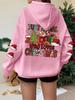 Plus Size Christmas Print Hoodie for Women, Casual Drawstring Long Sleeve Kangaroo Pocket Sweatshirt