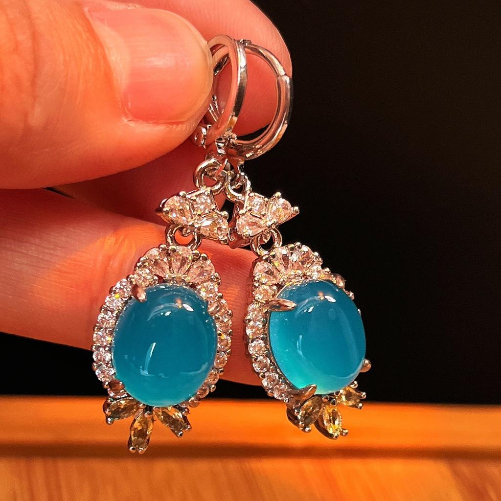 Jade Blau Eis Licht Natürlicher Blauer Chalcedon Ohrstecker Achat Ohrstecker, Echte Aufnahme