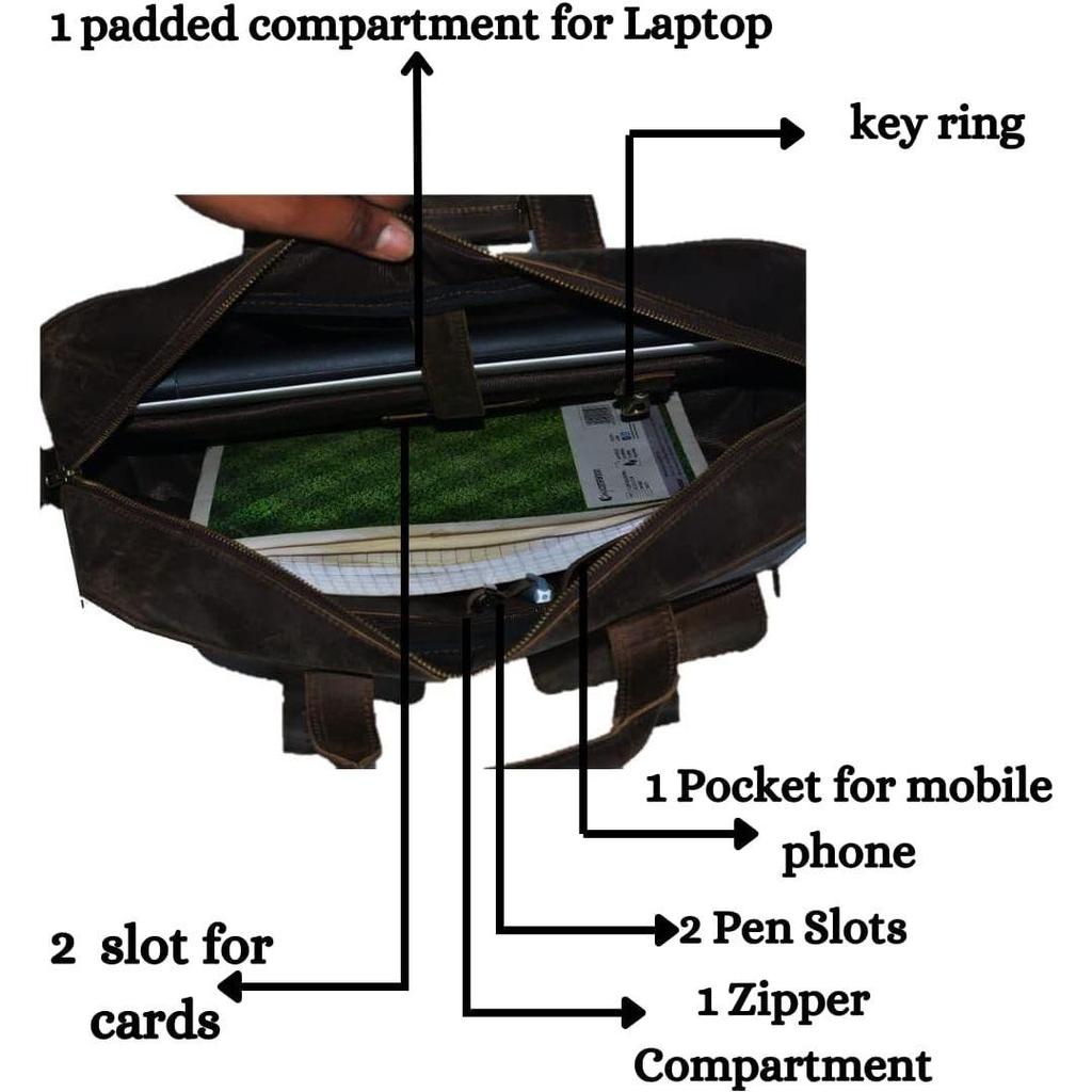 Mens Messenger Bag 16 Inch Vintage Genuine Leather Briefcase Large Computer Laptop Shoulder Bag Brown