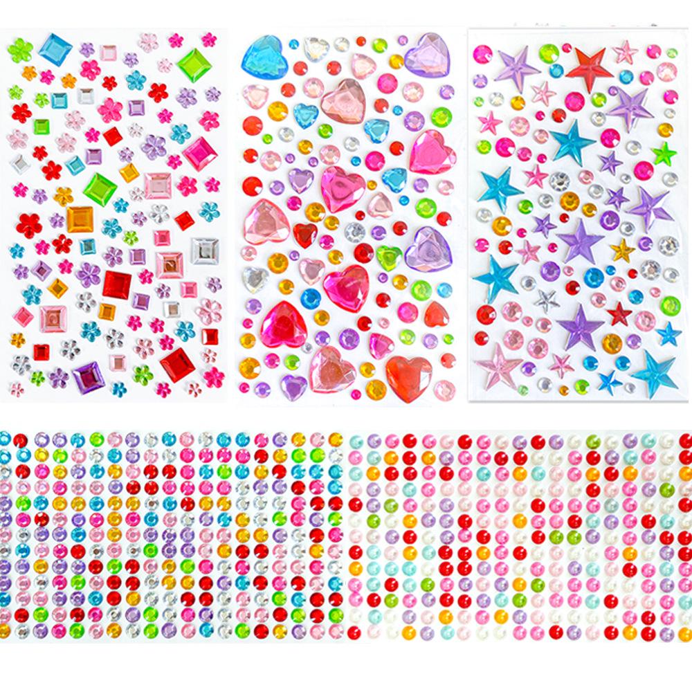 Gem Stickers: Kids' 3D Acrylic Crystal DIY Rhinestone Decorations, Colorful Cross-Border Designs for Girls