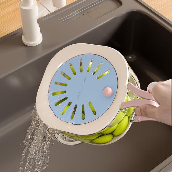 Drain Basket Foldable Handle 2-in-1 Wash Drain Design Kitchen Colander Strainer Storage Bowl Fruit Vegetable Washing Bowl