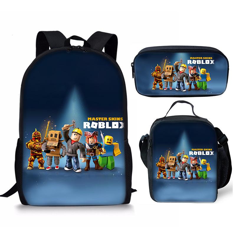 New Roblox Student School Bag Roblox Digital Printing Backpack Three-piece Set Lunch Bag Pencil Case