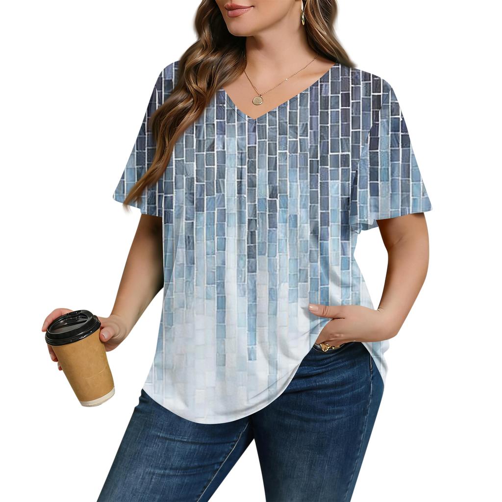 Blusa Casual de Moda para Mujer Talla Grande, de Corte Holgado, Manga Corta, Elegante Cuello en V, para el Trabajo