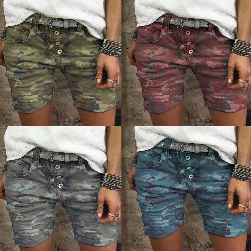 Women's High Elasticity Slim Fit Camouflage Denim Shorts