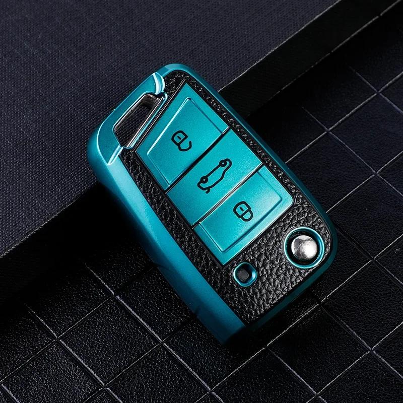For Volkswagen VW Polo Golf7 MK7 Tiguan for Skoda Octavia Kodiaq Karoq for Seat Ateca Car Key Case Cover Bag Keychain Protector