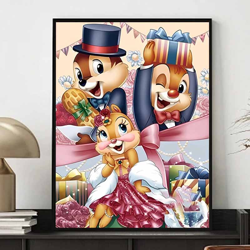 Disney Diamond Painting Chipn Dale And Chris Celebration Party Illustration 5D Diamond Painting Art Embroidery Cross Stitch Room Decoration