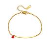Bracciale a Catena a Palline Placcato Oro con Barra e Cuore Rosso in Zirconia Cubica