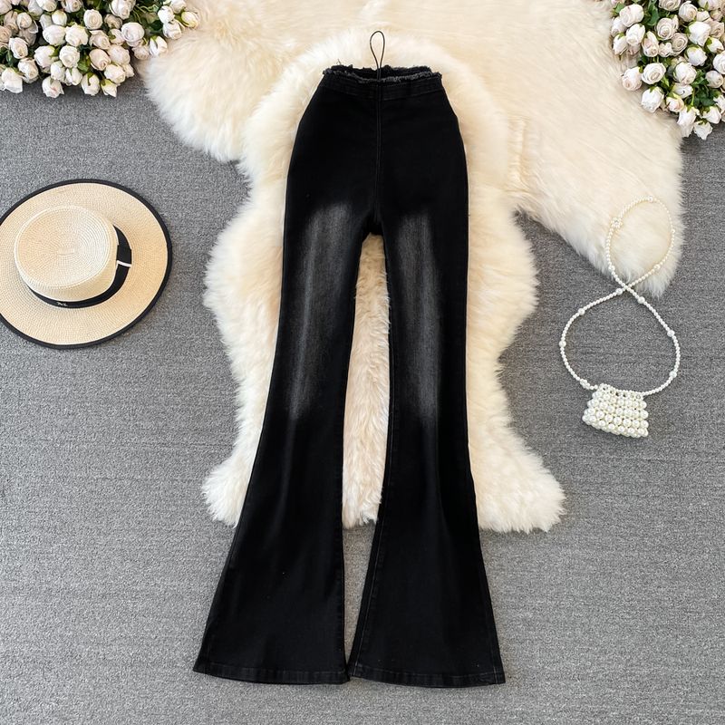 

High Waist Retro Elegant Wide Leg Slightly Flared Jeans Black L