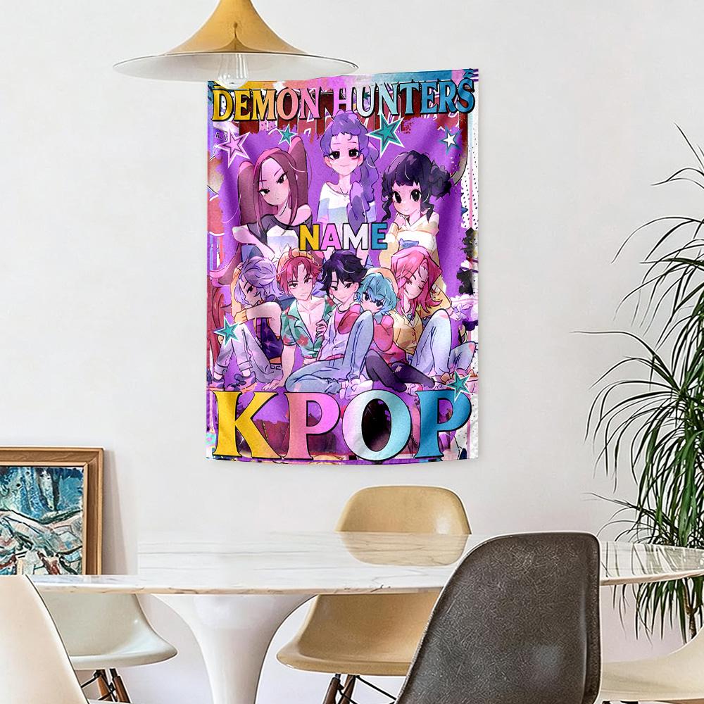 Kpop Demon Hunters Custom Your Name Wall Decor Tapestry Art For Pet Memorial Birthdaywedding Party Backdrop Family Gift