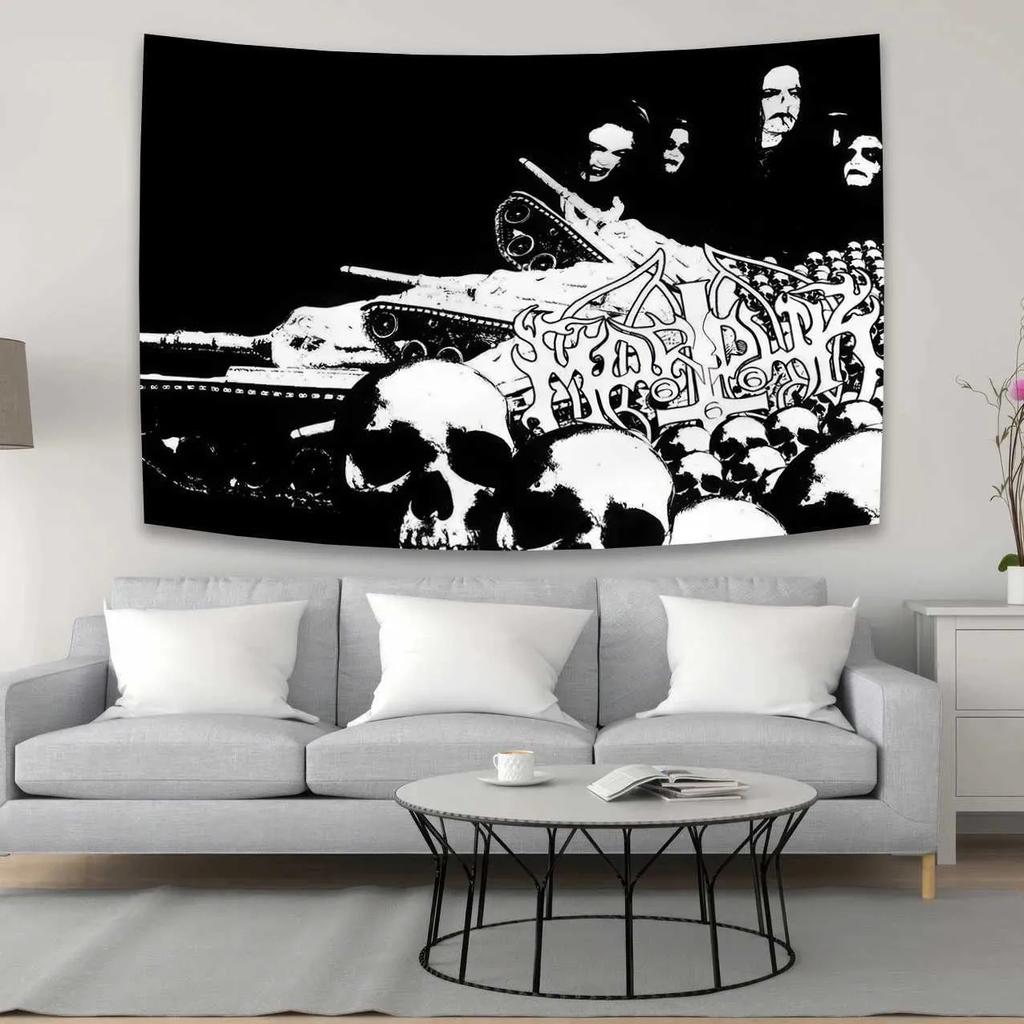 155. 90X150CM Dunkle Metal Band Marduks Wandteppich Hängende Kunst Gedruckt Schwarz Gold Band Fahnen Banner Bar Cafe Hotel Dekor Y240816