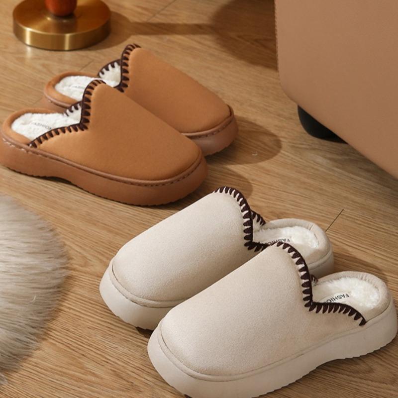 Fashion Winter Plush Platform Slippers Women Men Large Size Home Fashion Elegant Casual House Footwear