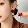 New Year Red Bow Rhinestone Ear Cuff: No-Piercing Chinese-Style Flocking Earring