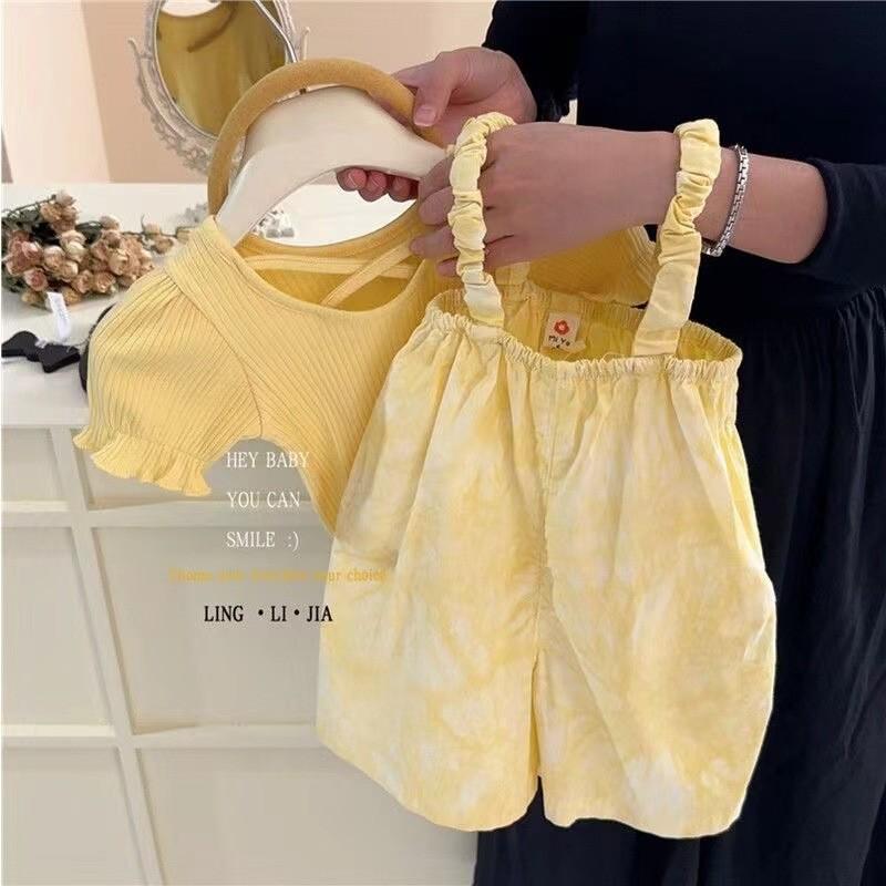 Children Tie Dye Patterned Overalls And Knitted Tops Two Piece Set Autumn For