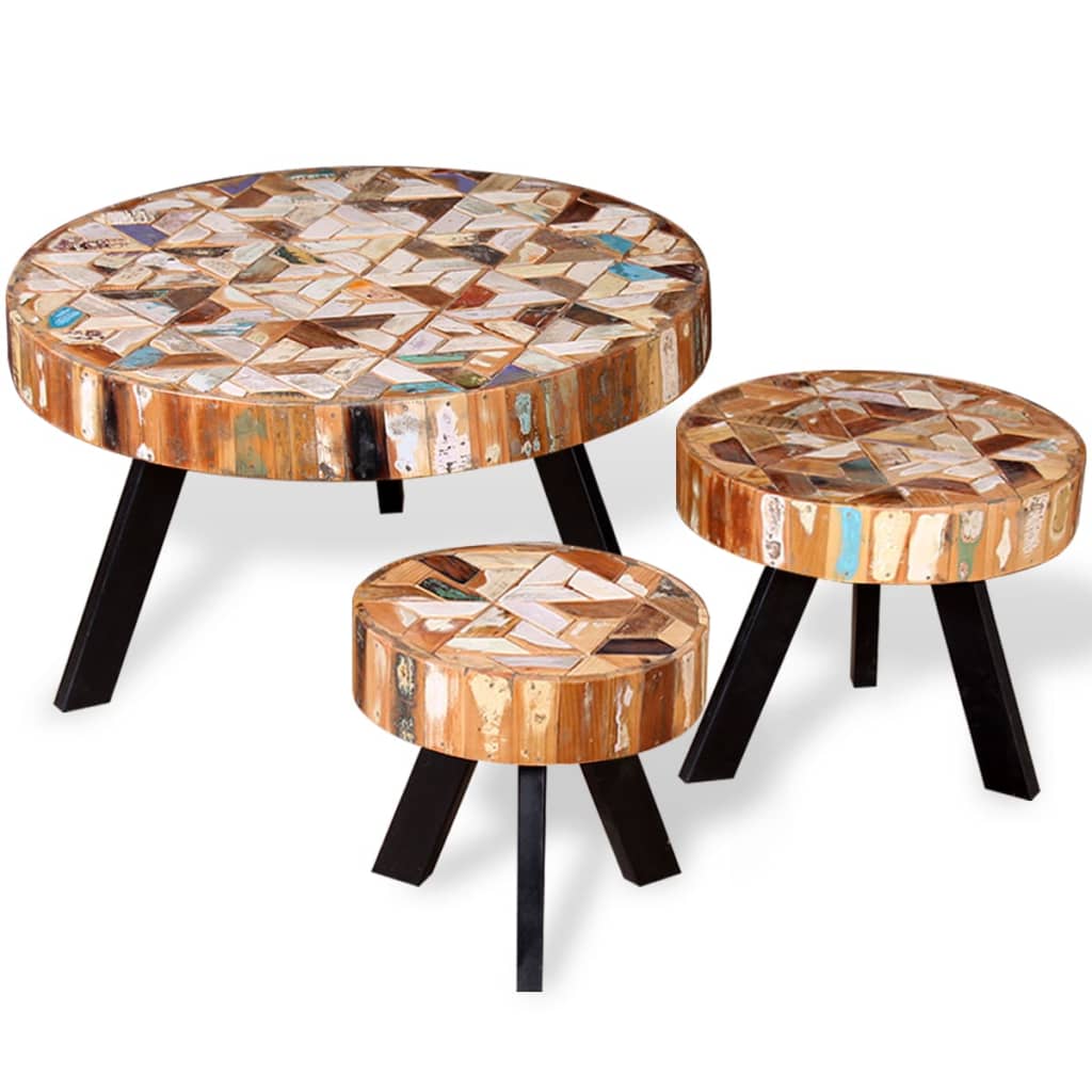 3 Piece Coffee Table Set Made of Reclaimed Solid Wood