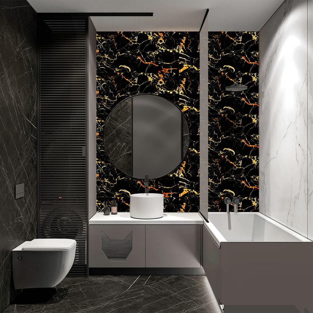 Autocollants de carreaux de marbre noir et or, 10 pièces, dosseret de cuisine résistant à l'huile pour placard, lavabo, autocollants muraux d'art imperméables