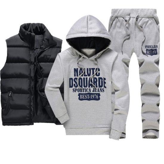 Men's Tracksuits Casual Set 3 Pieces Warm Vest Sweatpants Hoodie Letter Printed Plus Size 5XL Mens Joggers Set Sweat Suits