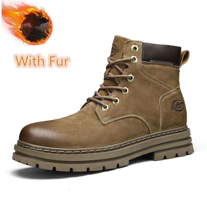 New Men Shoes Men's Boots High Top Fashion Motorcycle Leather Shoes Outdoor Leisure Comfortable Boots Male Lace-Up Basic Boots