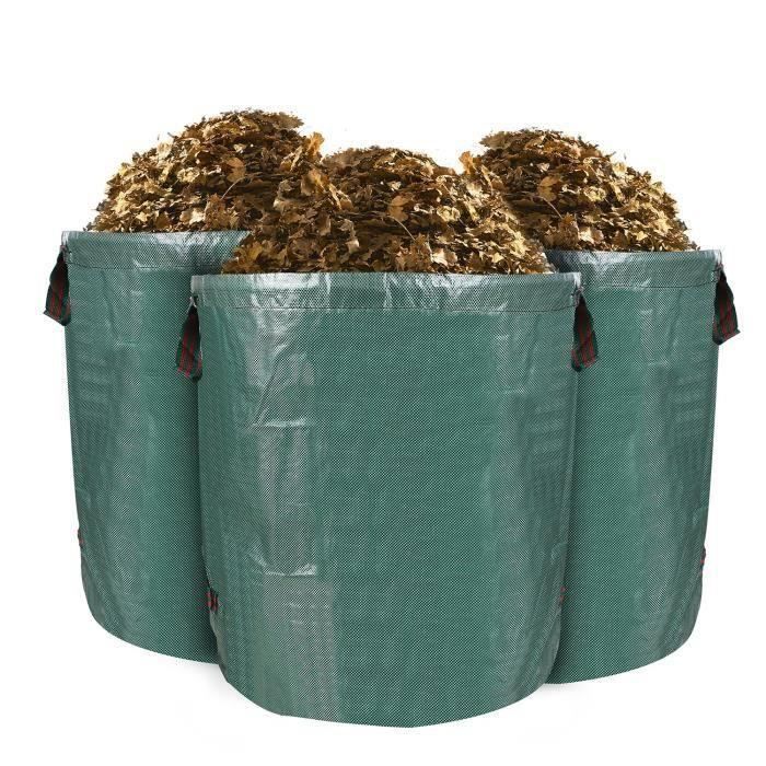 HAPPY-3 x 272L Sac de Jardin Sac de Déchets de Jardin en PE Solide - Autoportante et Pliable - Réutilisable