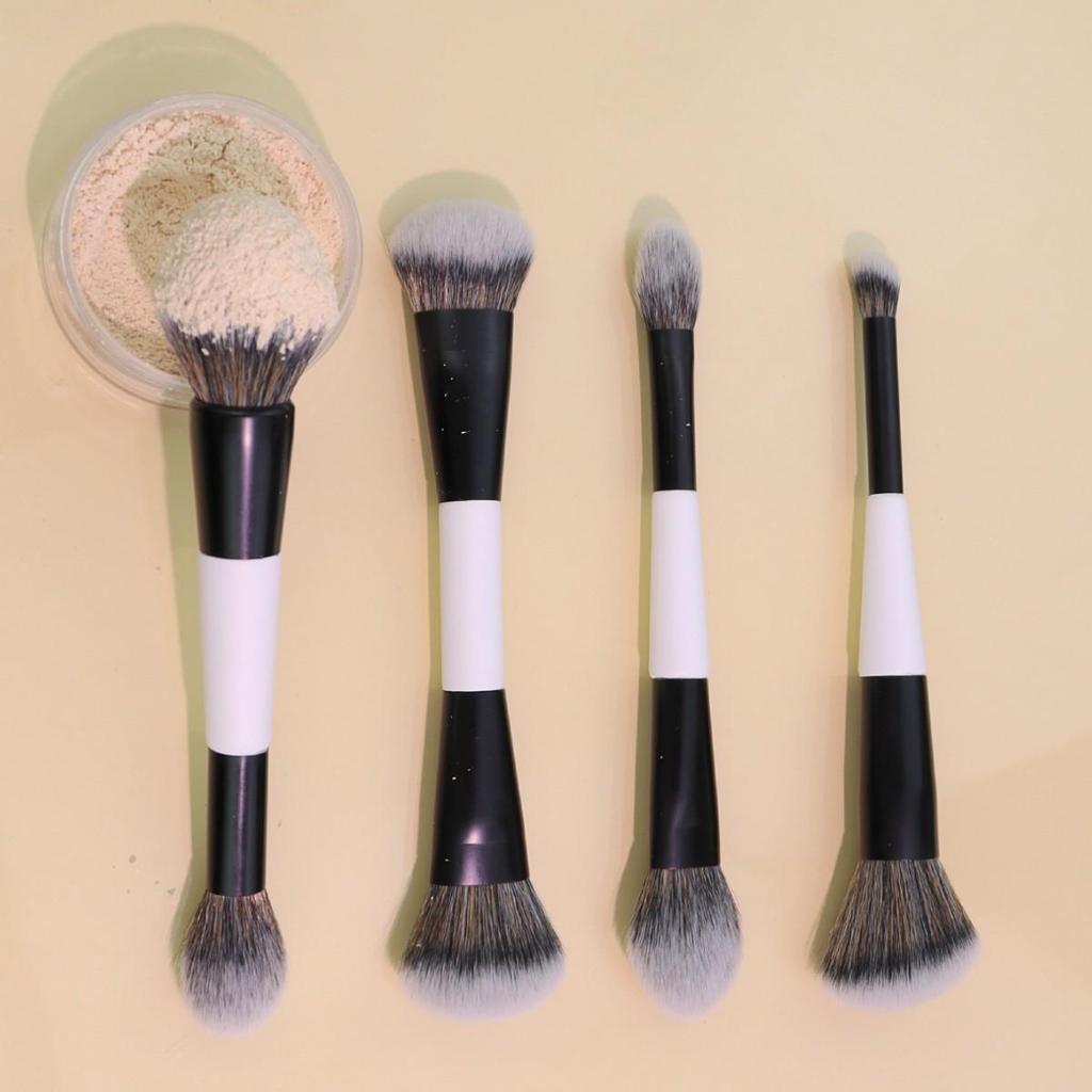 4-in-1 Double-Ended Makeup Brushes: Foundation, Powder, Blush, Highlighter, Contour Brush Set