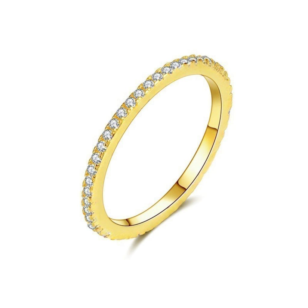 Minimalist Full Pavé Band Ring Slim Stackable Ring with Cubic Zirconia Stones for Couples Fashion Jewelry