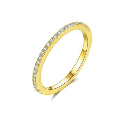 Minimalist Full Pavé Band Ring Slim Stackable Ring with Cubic Zirconia Stones for Couples Fashion Jewelry