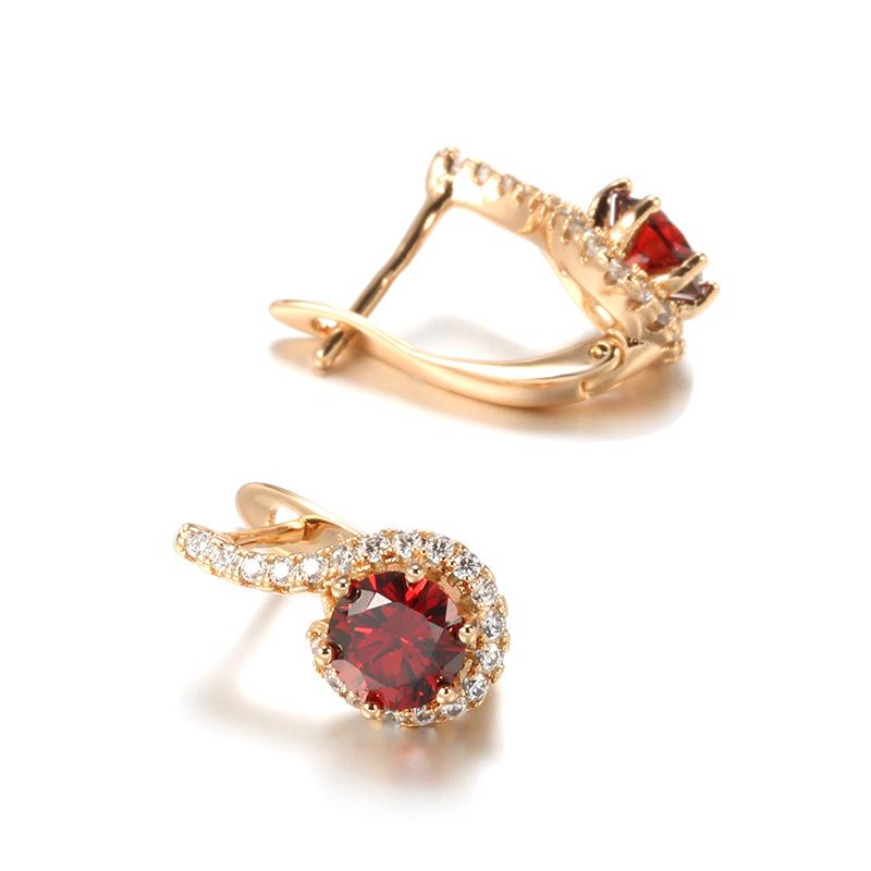 European & American Style Zircon Six-Claw Pigeon Blood Red Earrings - Fashionable & Exquisite Ladies Jewelry