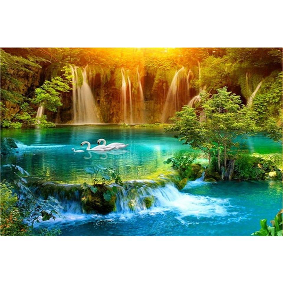 Kit punto croce 5D fai da te pittura diamante cascata paesaggio strass mosaico arte immagine diamante pieno ricamo paesaggio punto croce