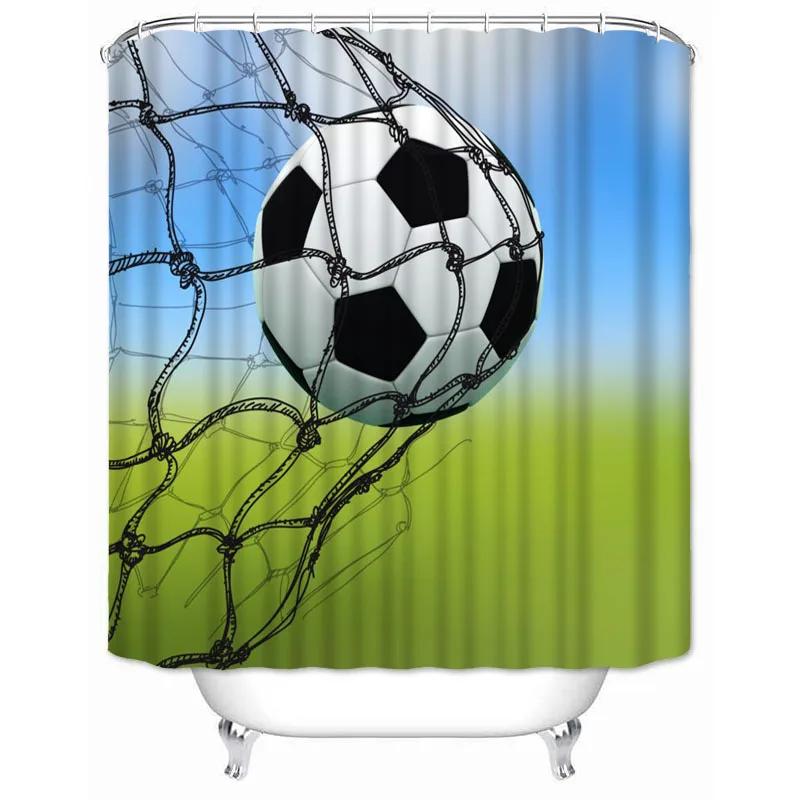 Soccer Shower Curtain Football Sports Theme Waterproof Bathroom Polyester Fabric Bathtub Curtain with Hooks for Home Decoration