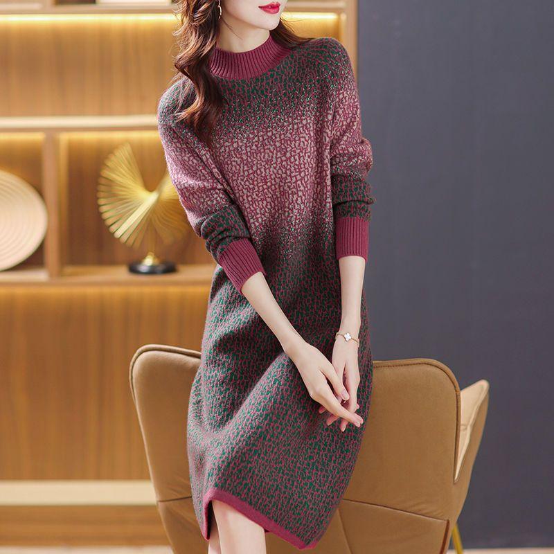 

Женское платье-свитер с полувысоким воротником большого размера, свободное, с длинным рукавом, вязаное, женский длинный пуловер L