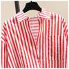 Spring and Summer Long-sleeved Shirt Women's Fashion Casual Vertical Striped Loose Shirt Women