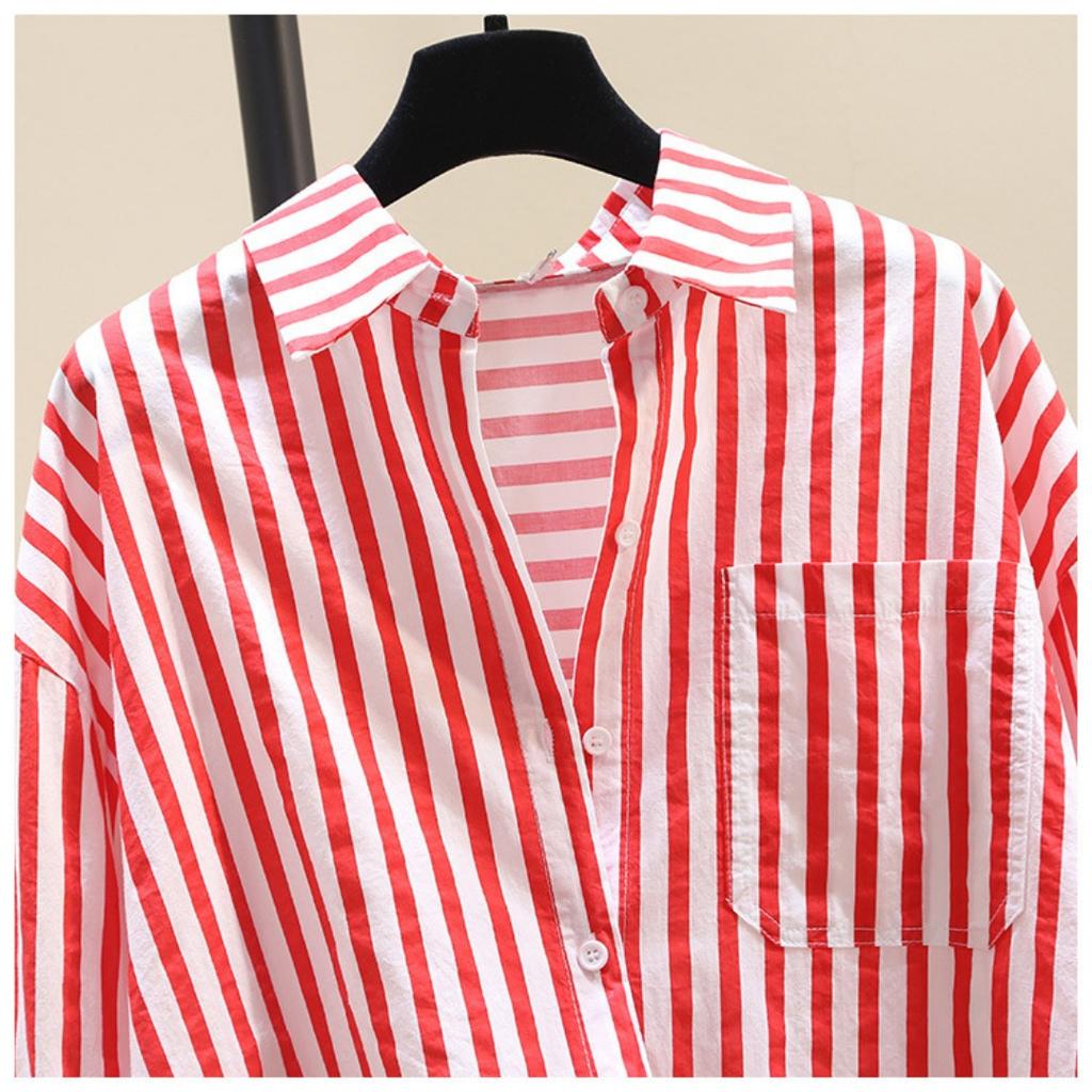 Spring and Summer Long-sleeved Shirt Women's Fashion Casual Vertical Striped Loose Shirt Women