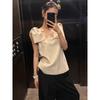 French High-End White Knit Strap Top: Stylish, Age-Reducing, High-Waisted, Plus Size Design
