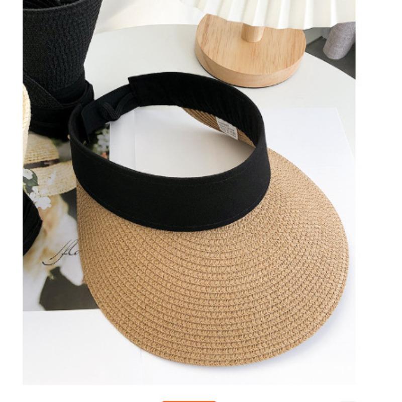 Straw Hat Women's Summer Beach Hat Sun Protection UV Protection Sun Hat Large Brim Straw Visor