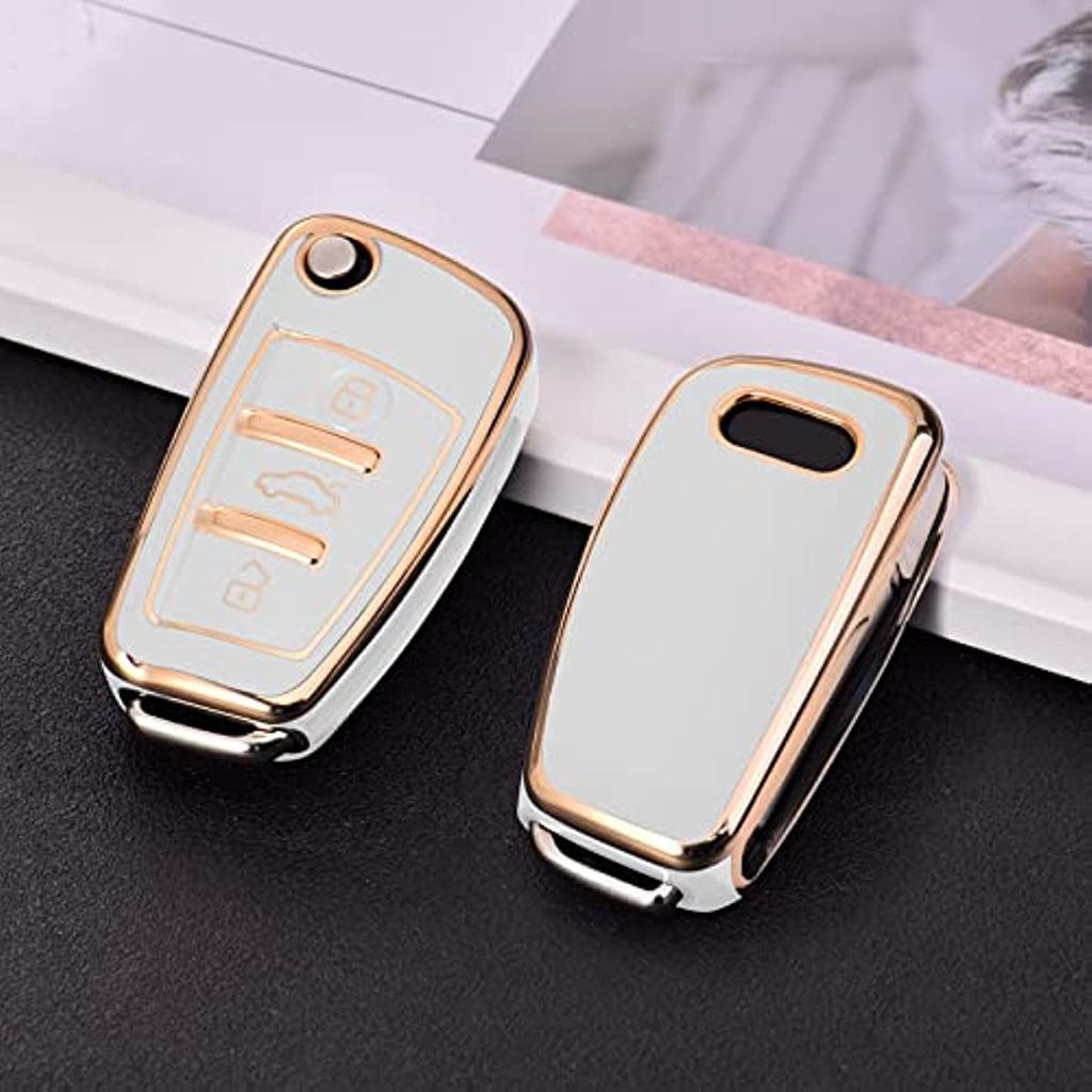 Etui na klucze odpowiednie do etui na kluczyk samochodowy do A1 A3 A4 A6 Q3 Q5 Q7 S3 R8 Tt silikonowe etui ochronne Tpu (Złota krawędź biała)